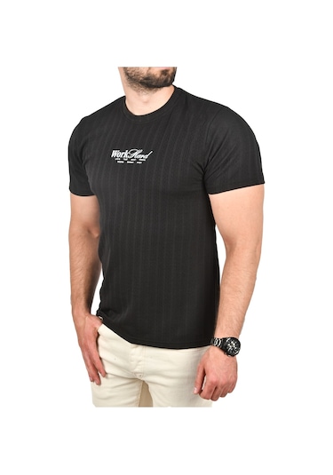 Deepsea Erkek Siyah Dar Kesim Pamuklu Tişört Slim Fit Nefes Alan Yumuşak Dokulu Tişört 2504351 Siyah