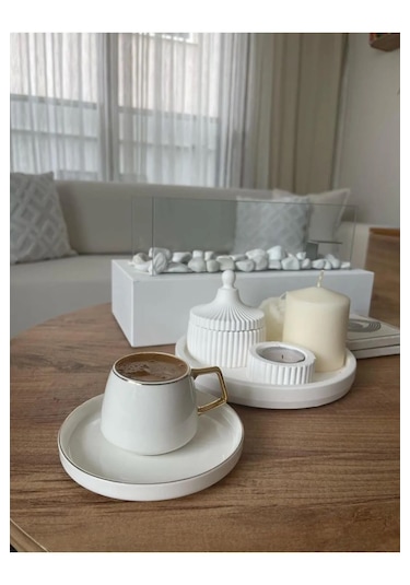 Beyaz Bioethanol Masaüstü Şömine Sertifikalı Yakıt Ve Taş Hediyel