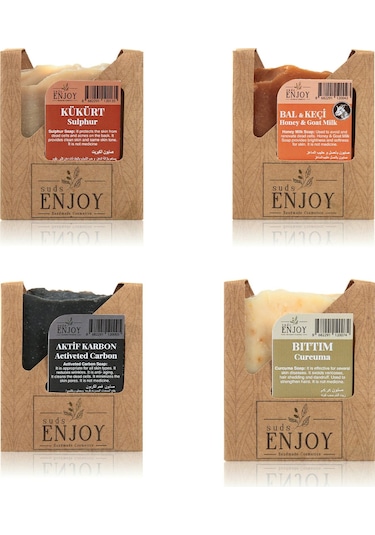 Suds Enjoy Doğal Kükürt Sabun + Bal ve Keçi Sütü Sabun + Aktif Karbon Sabun + Bıttım Sabun 100 G