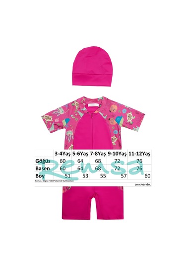 Uv Korumalı Kısa Kollu Tulum Kız Bebek Çocuk Yüzücü Mayo 1910 Fuşya Fuşya