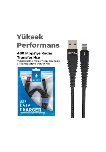 Shaza iOS Uyumlu İphone Lightning 5A 100 W Örgülü Hızlı Şarj Ve Data (532377716)