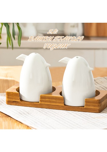 Porsima 102001 Grage 2li Standlı Porselen Tuzluk Biberlik Seti