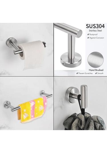 Suntek 3 Parça Banyo Donanım Aksesuar Seti Havlu Gümüş Gümüş Diğer