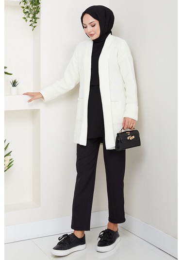 Enfil Şal Yaka Triko Hırka 1598 - Beyaz Beyaz