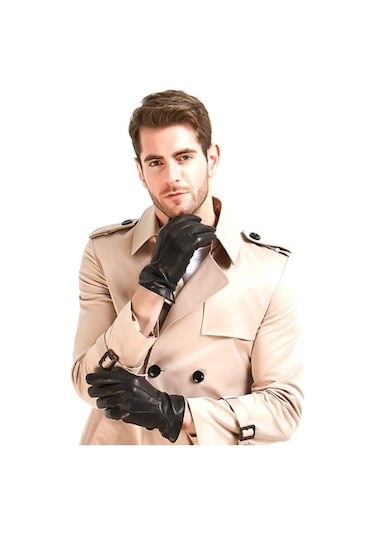 Hakiki Kuzu Derisi Erkek Eldiven-Siyah