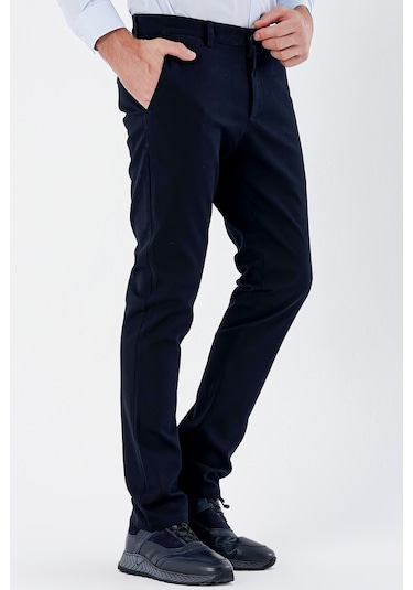 Koyu Lacivert Armürlü %100 Pamuk Yan Cepli Slim Fit Dar Kesim Casual Pantolon 1003235117-koyu Lacivert Koyu Lacivert