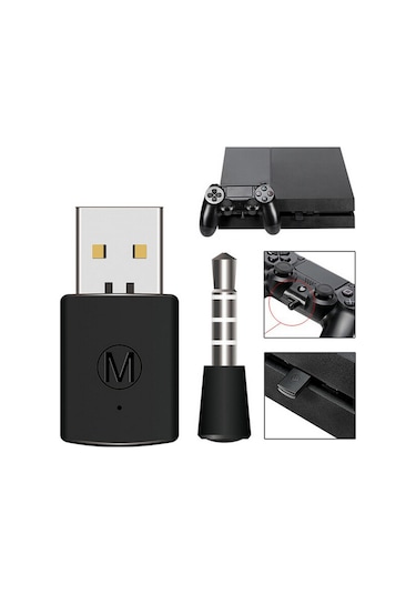 Jeehugo Ps4 İçin Bluetooth 4.0 Usb Alıcı - Kablosuz Mikrofonlu Oyuncu Kulaklığı Adaptörü, Siyah, 10m Erişim Mesafesi, Hızlı Kurulum