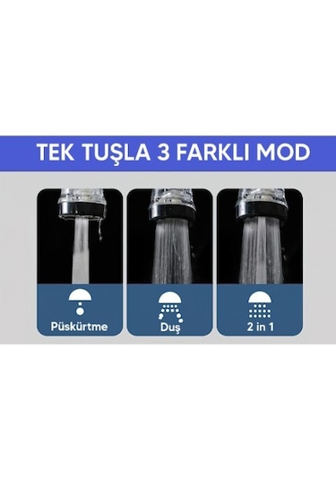 3 Fonksiyonlu Mutfak Lavabo Başlığı 360 Derece Döner Musluk Ucu Tasarruflu - 24242422975sa Siyah