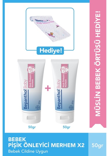 Pişik Önleyici Merhem 50g 2'li Paket + Müslin Bebek Örtüsü Hediye