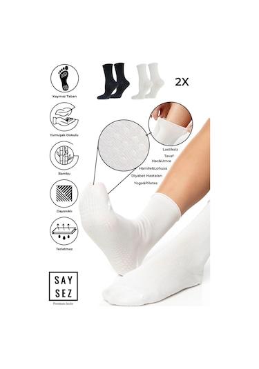 Bambu Kaydırmaz Taban Silikon Hac Umre Tavaf Hamile Diyabet Pilates Yoga Lastiksiz Siyah-beyaz Çorap Renkli