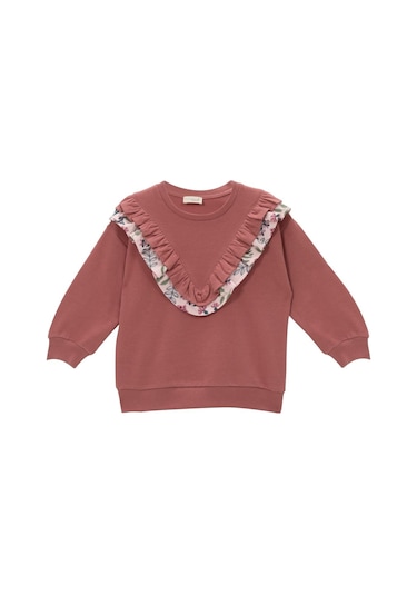 Mininio Kız Bebek Fırfır Detaylı Sweatshirt - Gül Kurusu Gül Kurusu