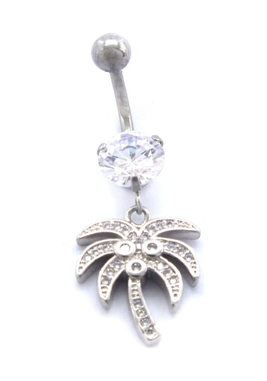 Ferizz 316l Çelik Zirkon Taşlı Palmiyeli Piercing Prc-134 Gümüş