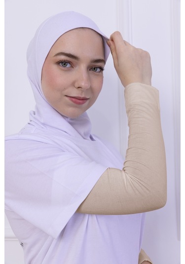 Likralı Penye Kolluk Açık Bej - Pratik Kadın Tesettür Düz Namaz Kolluğu 1 Çift 40cm Viskon Hijab Açık Bej