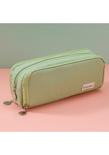 Spot Çift Açık Kanvas Kalem Çantası, Çok Katmanlı, Büyük Kapasiteli, Ortaokul Öğrencileri Için Öğrenci Kalem Kutusu, Çok Fonksiyonlu, Basit Kırtasiye Çantası 8w4cmo Yeşil