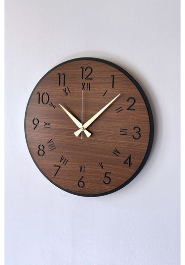 Dekoratif Yeni Modern Menkalinan Ahşap Duvar Saati 48cm Siyah