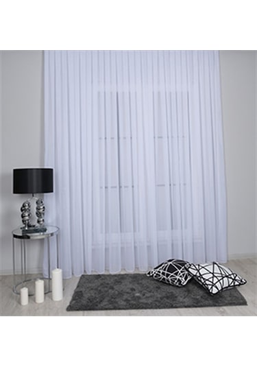 Mikro İpek Vual Pilesiz Düz Tül Perde Kar Beyaz - Kar Beyaz