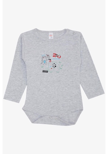 Breeze Erkek Bebek Çıtçıtlı Zıbın Body Hayvanat Bahçesi Dost Hayvanlar Baskılı 9 Ay-3 Yaş, Açık Gri Melanj Açık Gri Melanj