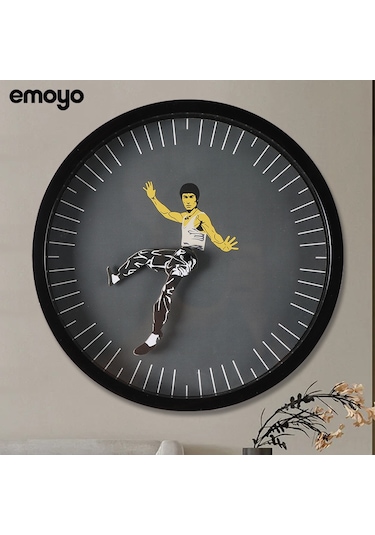 Maiyame Küçük Dragon Kung Fu Stili Sessiz Duvar Saati Modern Ev Dekorasyonu Siyah Yuvarlak Saat Çok Renki