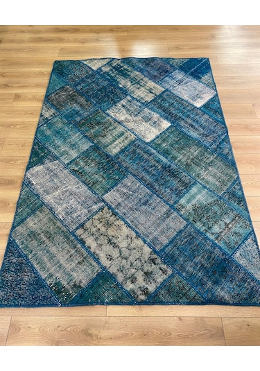 Çam Halı PW729 Turkuaz El Dokuma Patchwork Yün Halı