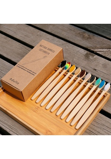 Wezone Doğal Bambu Saplı Yumuşak Kıllı Çevre Dostu Diş Fırçası - 10'lu Paket