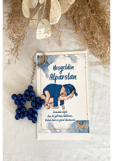 30 Adet Lacivert Bebek Konsept Kartlı Anahtarlık - Bebek Hediye