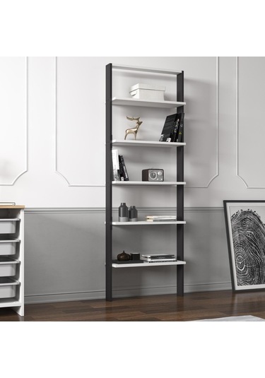 Hero 5 Raflı Modern Kitaplık - 180 Cm Antrasit/beyaz