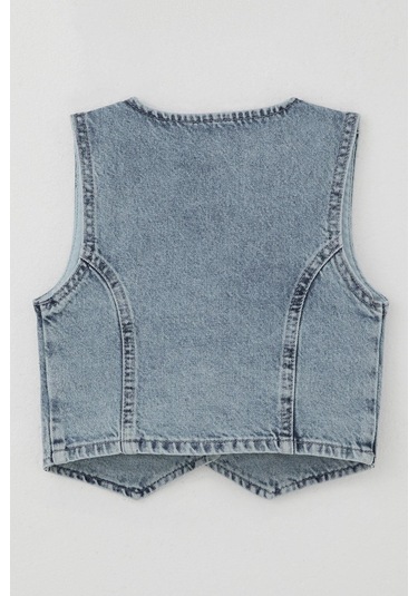 Breeze Kız Çocuk Yelek Kot Düğme Kapamalı V Yaka 4-14 Yaş, Açık Mavi Açık Mavi