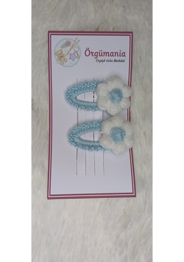 Amigurumi Toka - Çıtçıtlı El Örgüsü Toka 1 Çift Açık Mavi