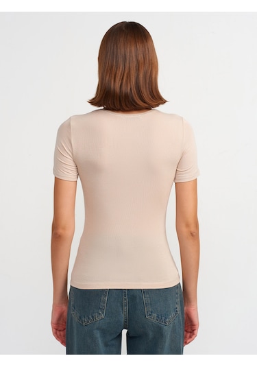 Dilvin Bisiklet Yaka Basic T-shirt 101a30747 Bej