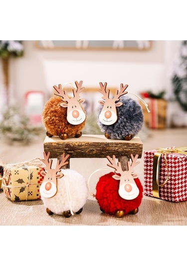 Fortunelane Kahverengi Yün Ahşap Geyik Şekilli Noel Ağaç Çiçeği, İç/dış Dekorasyon, Sevimli Stiliyle Noel Atmosferi Yaratır - 1 A Kahverengi