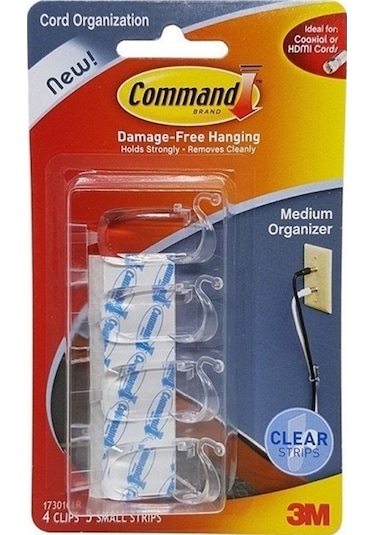 3M Command 17301CLR Orta Boy Klipsli Kablo Düzenleyici