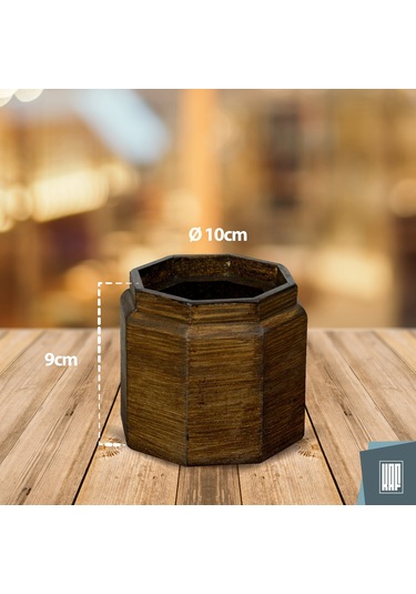 KAF Ahşap Sekizgen Dekoratif Saksı Kahverengi