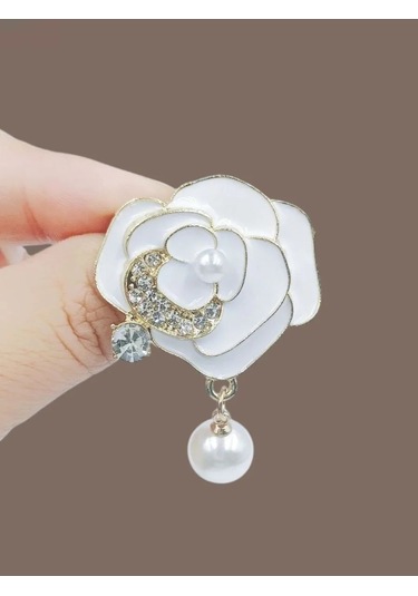 Fashion Jewelry Beyaz İncili Gül Broş 309983419 Beyaz