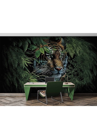 Kaplan Ve Yaprak Temalı Duvar Kağıdı Baskı