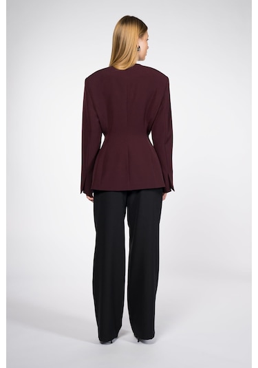 Thalure Kadın Bordo Yakasız Blazer