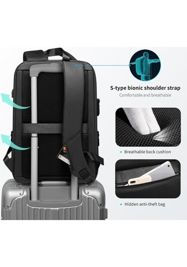 Xiaoguang Fenruien 15.6" Laptop Sırt Çantası Kilitli Ve Usb Şarj Siyah