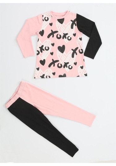 Xo Kalpli Kız Çocuk Tunik Takım-pembe - Siyah Pembe - Siyah