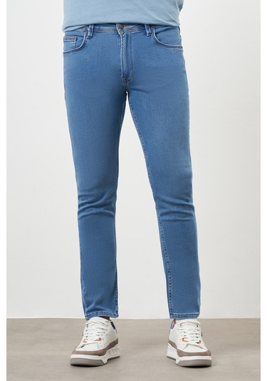 Morven Erkek Mavi Denim 5 Cep Slim Fit Jean Kot Pantolon Mavi