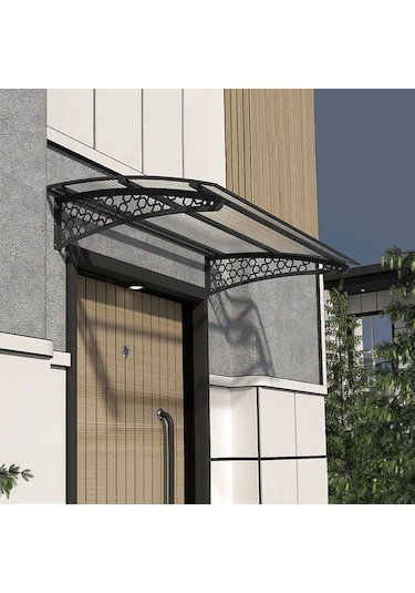 SundurmaX Pratik Metal Sundurma 120x100 Selçuklu Serisi Kapı Üstü Sundurma Antrasit - Şeffaf
