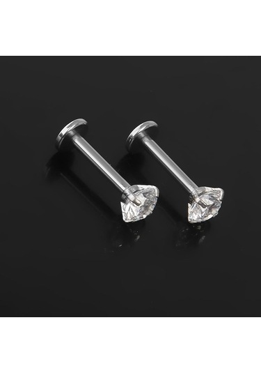 Suntek 2x Kristal Rhinestone Burun Yüzük Kemik Damızlık Gümüş