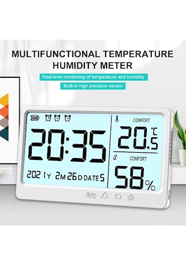 Jeehugo Usb Şarjlı Dikey/duvar Tipi Termostat, My-13 Beyaz Lcd Ekranlı, Zaman/tarih/alarmlı, Hassas Sıcaklık Ve Nem Ölçer, Dahili Li-pol Batarya