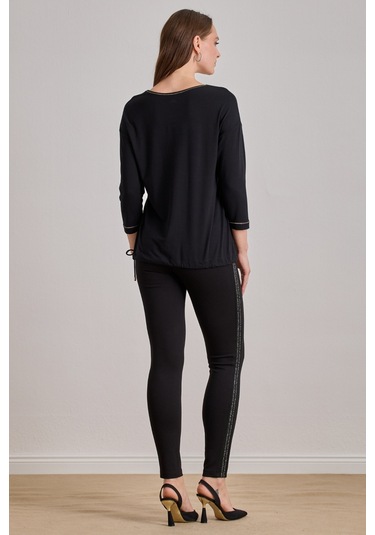 Düşük Kol Siyah Viskon Bluz Siyah