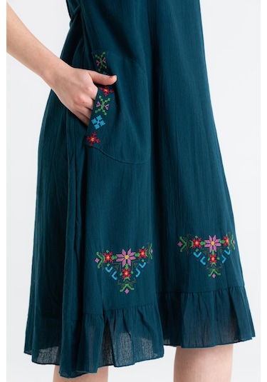 Kolsuz Şile Bezi Mehtap Midi Boy Elbise Petrol Ptrl-petrol