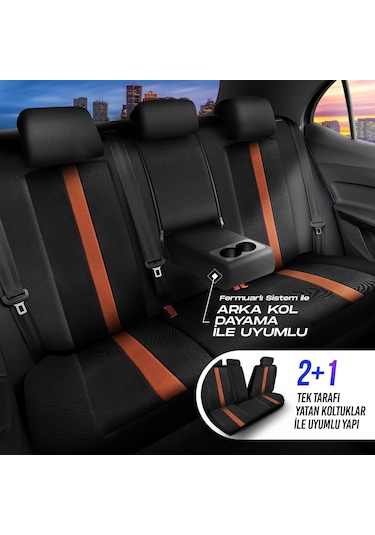 Panda Kapadokya Serisi Jakar Kumaş Oto Koltuk Kılıfı Tam Set Siyah - Taba