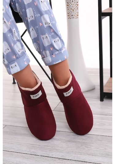 U001 Erkek Kadın Çocuk Ev Pandufu Botu Ev Ayakkabısı Mürdüm