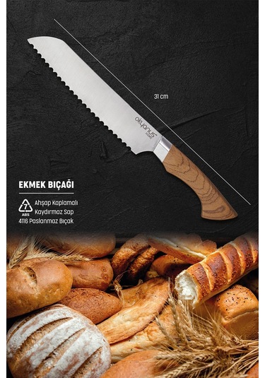 Okyanus Home Ahşap Kaplamalı Ekmek Bıçağı Ahşap