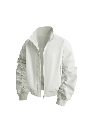 Amerikan Tarzı Dik Yakalı Pilot Ceketi Erkekler İçin Sağlam Beyzbol Ceketi Beyaz