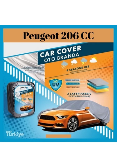 Peugeot 206 Cc Uyumlu Oto Branda Su Geçirmez 4 Mevsimlik Araca Özel Araç Örtüsü Araba Brandası 1 Adet