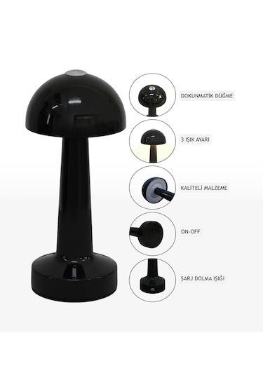Zenlight Mantar Masa Lambası Siyah