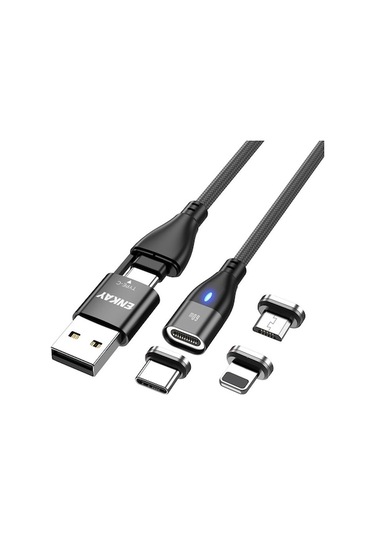 Rogfer Enkay 6'sı 1 Arada Pd60w Usb-a / Type-c - Type-c / 8 Pin / Mikro Usb Manyetik Hızlı Şarj Kablosu, Kablo Uzunluğu:1m Siyah